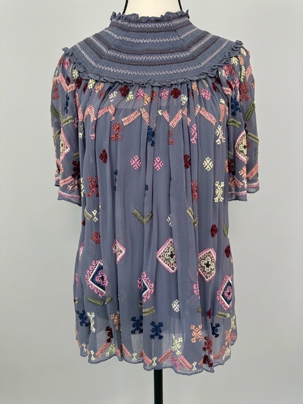 Needle & Thread Purple Embroidered Smocked Yoke Blouse